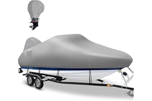 Boatpro Boat Cover 17-19ft with Motor Cover,Waterproof 1200D Heavy Duty Marine Canvas Trailerable Boat Covers for 17 feet 18ft 19' Foot V-Hull Bass Boat Tri-Hull Runabout Boat, Gray