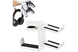 Universal Headset and Controller Holder Dual Function Adjustable Stand Easy Installation Organizer Accessories (White)