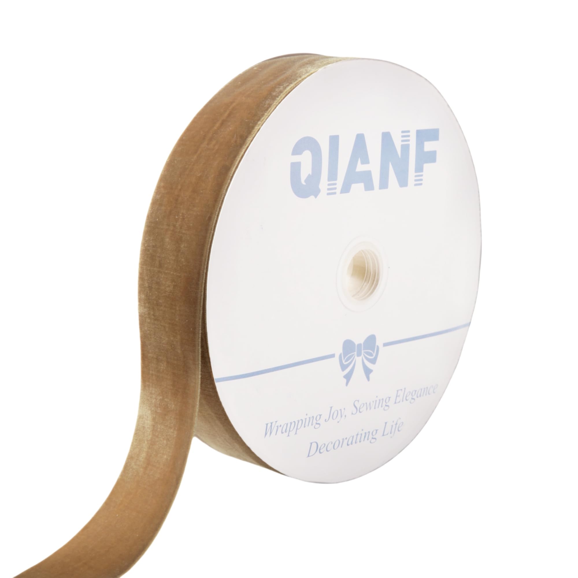 QIANF Velvet Ribbon, 1 1/2-Inch by 25-Yard Spool (Khaki)