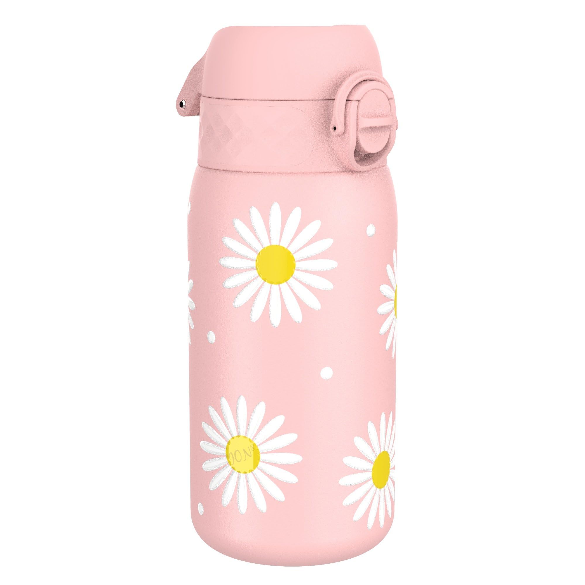 Ion8 Lightweight Steel Kids Water Bottle, 400ml/13oz, Non-Insulated, Leak Proof, Easy to Open, Secure Lock, Dishwasher Safe, Fits Cup Holders, Carry Handle, Metal Water Bottle, Rose, Daisies