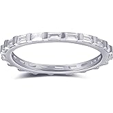 espere Dainty CZ Baguette Stacking Ring | Sterling Silver 925 Rhodium Plated Gold Minimalist Ring | Delicate Thin Band Eternity Rings Gift for Her