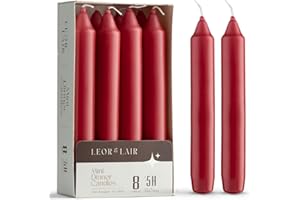 Leor & Lair Red Candlesticks - Pack of 8 Short Taper Candles with Cotton Wick - 5 Hour Burn Mini Red Candles Sticks for Romantic Dinners, Valentines Day & Christmas Decoration