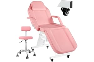 V VDLONSY Tattoo Chair for Client Facial Chair with Wheels 73inch Adjustable Tattoo Bed for Artist Massage Table with Stool Facial Bed for Spa Beauty Pink