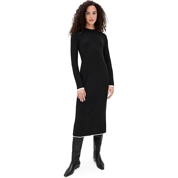 fitted lace wedding dress Enza Costa Women's Silk Sweater Rib Crew Dress, Heather Charcoal, L at  Amazon Women's Clothing store