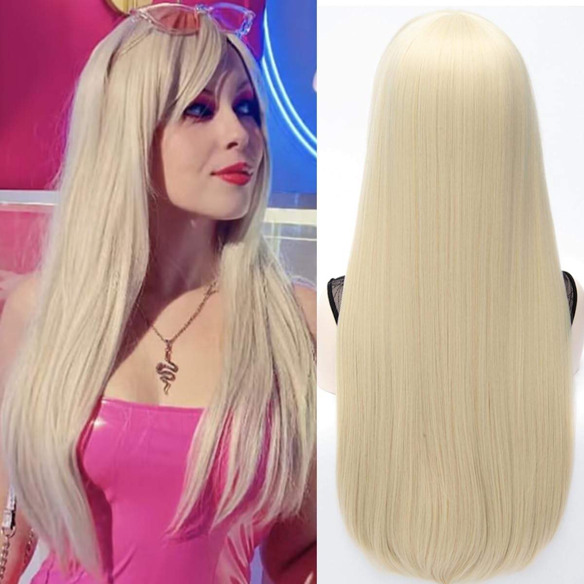 Colorfulpanda 32Inch/80cm Long Straight Blonde Hair Anime Costume Cosplay Wigs for Womens,Halloween Party Wig, with Free Wig Cap
