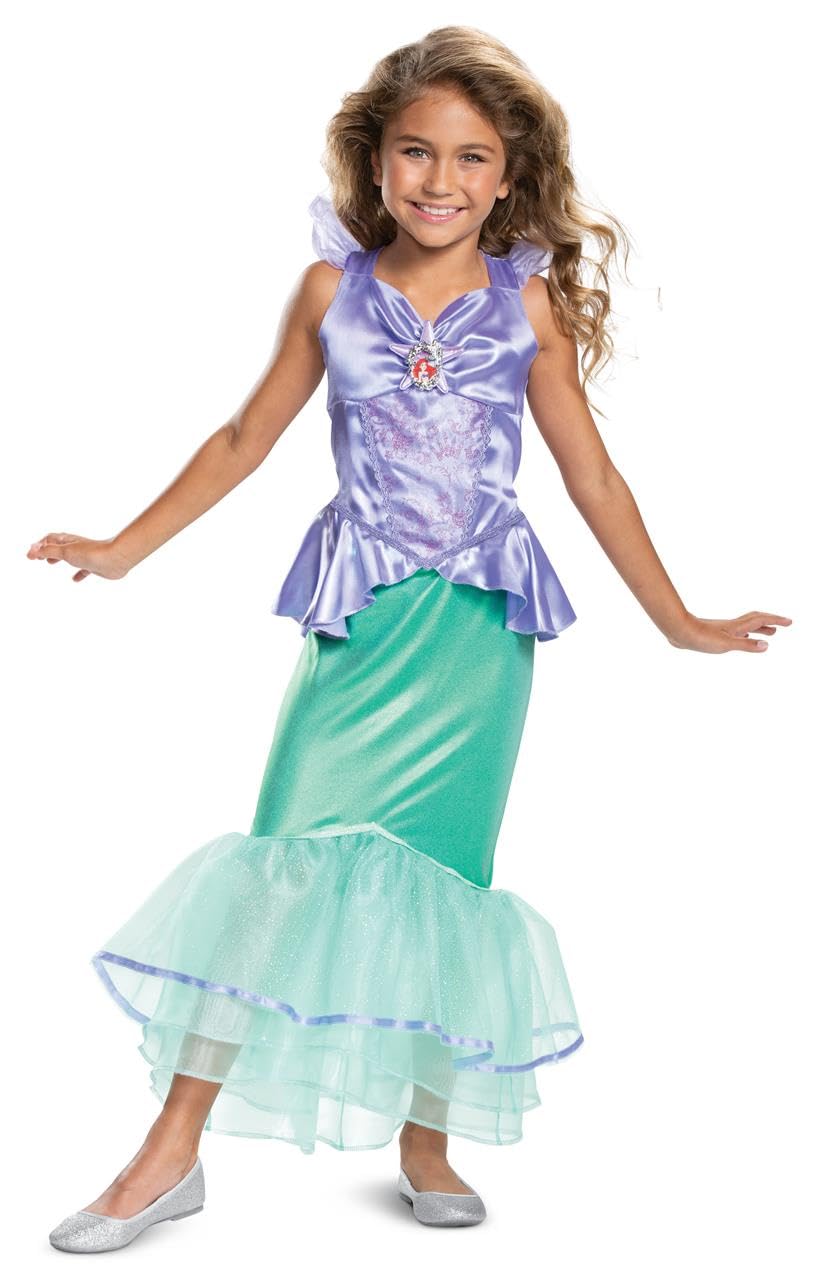 Disney Princess Official Deluxe Ariel Costume Kids Mermaid Tail Dress, Little Mermaid Princess Dress Up For Girls 5-6 Years