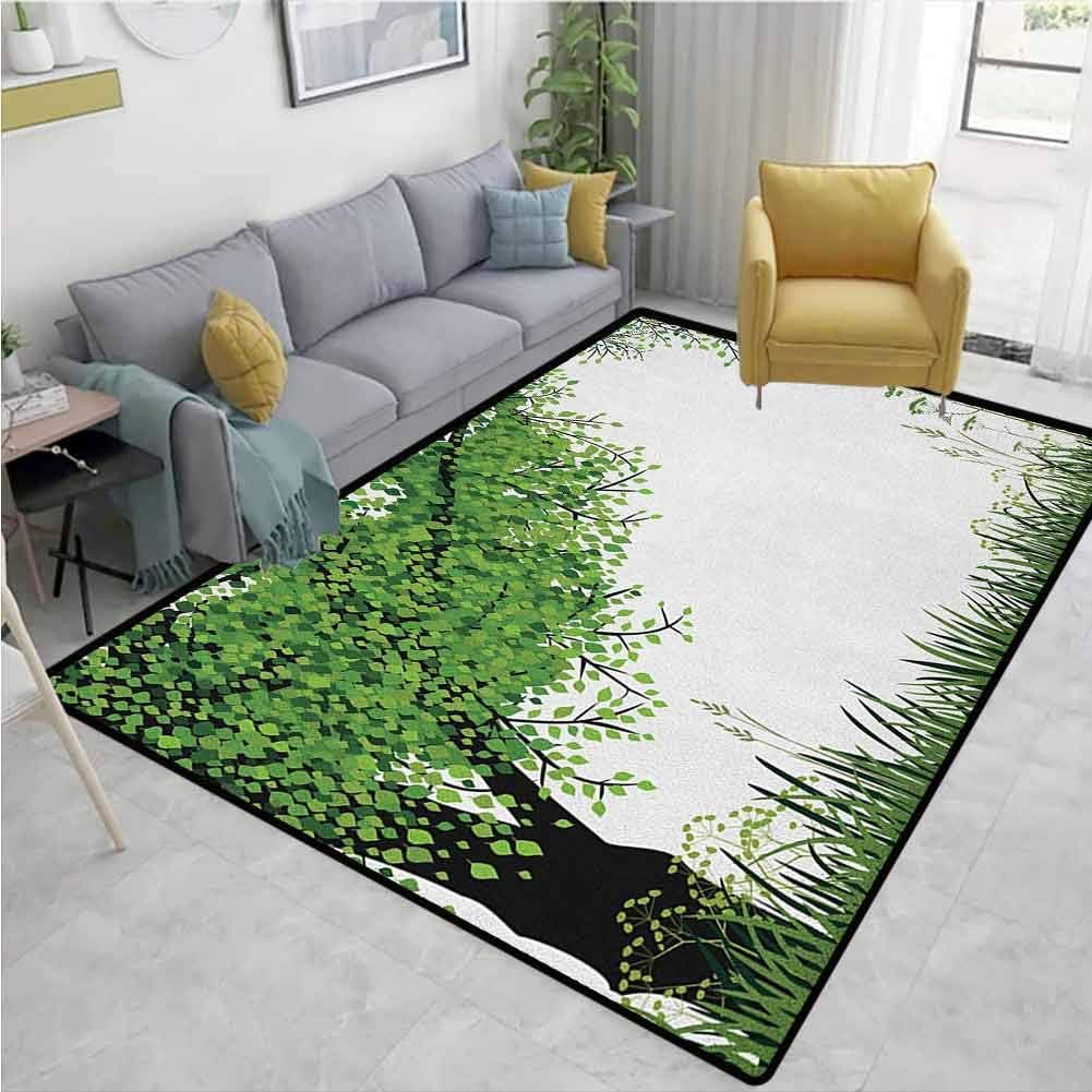 Nature Plaid Area Rug, Tree Grass at Park Herbs Summer Season Eco Environment Mother