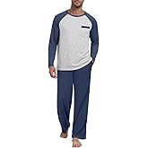 MLXSJ Mens Pajama Set Pjs Sleepwear Lightweight Long Sleeve Pjs Soft Comfy Sleep Set With Pocket