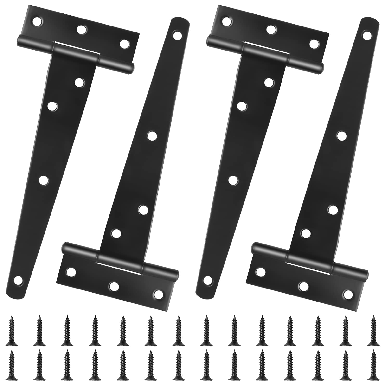 Changrongsheng 4 Pack 6 inch/150mm Heavy Duty T-Hinges Black Tee Strap Hinge Metal Door Shed Hinges Gate Hinge Tee Hinge with Screw for Wooden Door, Shed Doors, Barn, Garden Gate, Windows, Fence