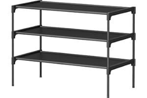 SONGMICS Shoe Rack, 3-Tier Shoe Storage Organizer, Space-Saving, Entryway, Metal Frame, Non-Woven Fabric Shelves, Ink Black U