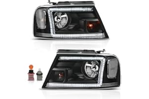 PIT66 LED DRL Headlight Assembly Fit for Ford F150 2004 2005 2006 2007 2008/06-08 Lincoln Mark LT (NOT Fit 2004 F150 Heritage/Flareside Beds Models) Headlamps Clear Lens Black Housing