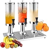 WELKOR Hot and Cold Beverage Dispenser with Stand, 2.38 Gallon All-in-One Commercial Drink Dispenser with Ice Core&Stainless Steel Drip Trays for Parties, Beer Bar, Coffee (3 Head-2.38 GAL, SILVER)