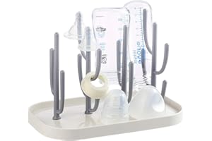 FEOOWV Baby Bottle Drying Rack with Base, Creative Tree Branch Baby Bottle Dryer Holder for Bottles, Teats, Cups, Pump Parts and Accessories (Gray)