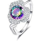 Psiroy 925 Sterling Silver Plated Simulated Rainbow Topaz Flower Ring for Women