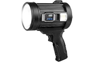 ikaufen Rechargeable Spotlight Outdoor,200000 LM Searchlight,Waterproof Handheld Spot Light,Waterproof Torch with Solar Panel