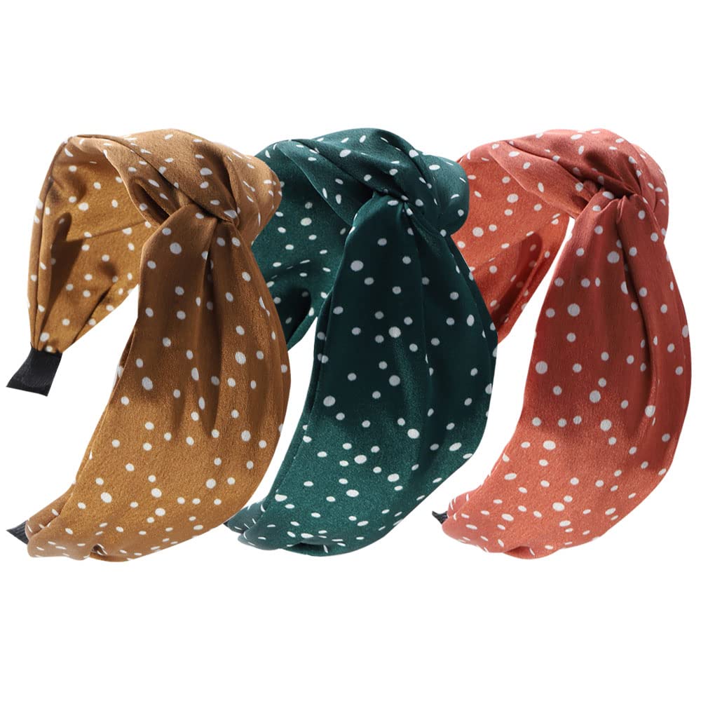 3Pcs Women Wide Headbands Non Slip Fabric Hairbands Elastic Twist Headband Wide Bow Knot Headwrap Alice Hair Bands for Women Uk (SlikPolka)