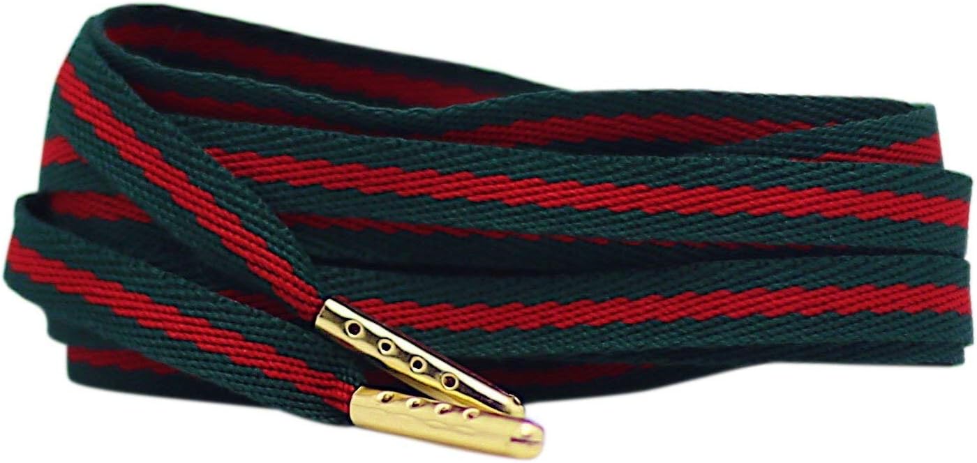 Flat Designer Red/Green Colored Shoe Laces - Gold Tips