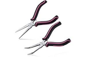 LEONTOOL 2PCS Mini Needle Nose Pliers Set Smooth Jaws Small Long Nose Pliers and Bent Nose Pliers Jewelry Pliers for Jewelry 