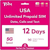 TSIM USA SIM Card T-Mobile 12 Day Unlimited 5G Data Calls Texts Unlocked Phone