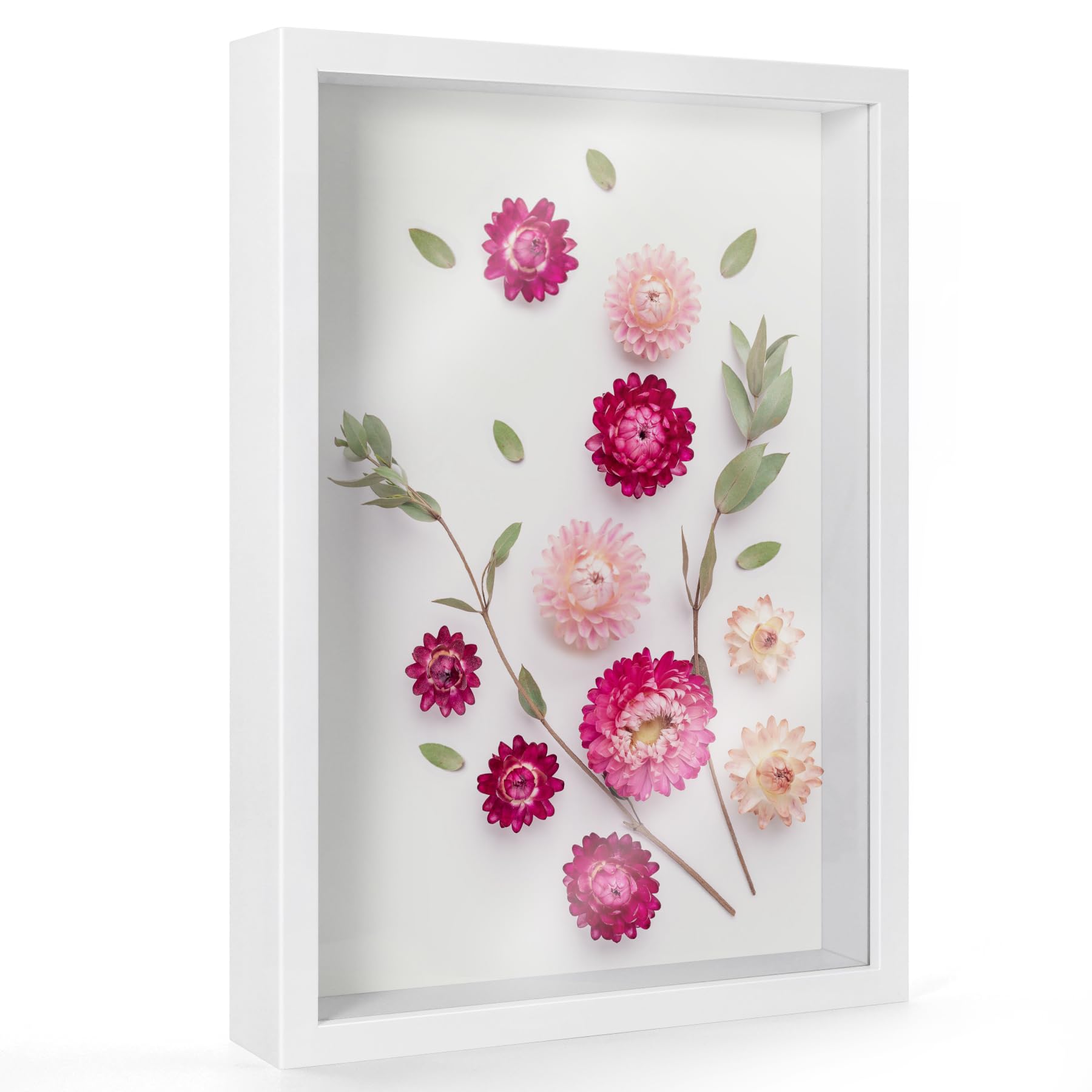 Large 3D Shadow Box Frame A4, 22.8x31.6 cm, Deep Box Photo Frame for Tabletop or Wall Display for Objects up to 4.5 cm, Wooden Memory Box for Photos, Crafts, Flowers, Medals, Tickets (White 3CM)