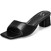 MIRAAZZURRA Heel Mules for Woman Square Open Toe Chunky Block Heel Slip on Heeled Sandals Casual Comfort Party Shoes
