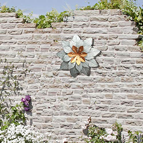 image for GIFTME 5 Galvanized Metal Layered Flower Outdoor Wall Art Decor Silver