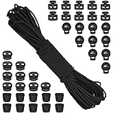 40Pcs Plastic Cord Locks with 1/8-Inch 65ft Elastic Cord Stretch String Sing-Hole and Double-Hole Spring Toggle Stopper Slider for Drawstring, Shoelaces, Clothing, Backpack, Bags