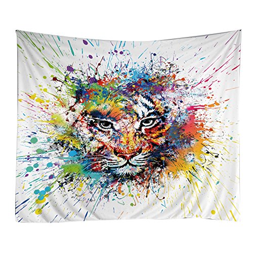 Adarl Tapestry Wall Hanging Color Paints Tiger Painting Hippie Wall Tapestry Full-Polyester Square Tapestries for Home Office Decor - Thumbnail 4