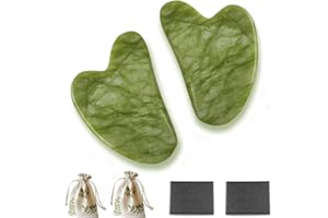 Gua Sha Facial Tool - 2Pcs Natural Jade Guasha Stone for Face and Body Anti-aging Firming, Gua Sha Massage Tool with 2 Boxes 