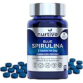 NURTIVE Blue Spirulina Tablets – 250 mg per Daily Serving, Phycocyanin Superfood, 120 Tablets, 2 Tablets per Day – 2-Month Supply – Vegan, Gluten-Free, Non-GMO – GMP-Certified, Third-Party Tested