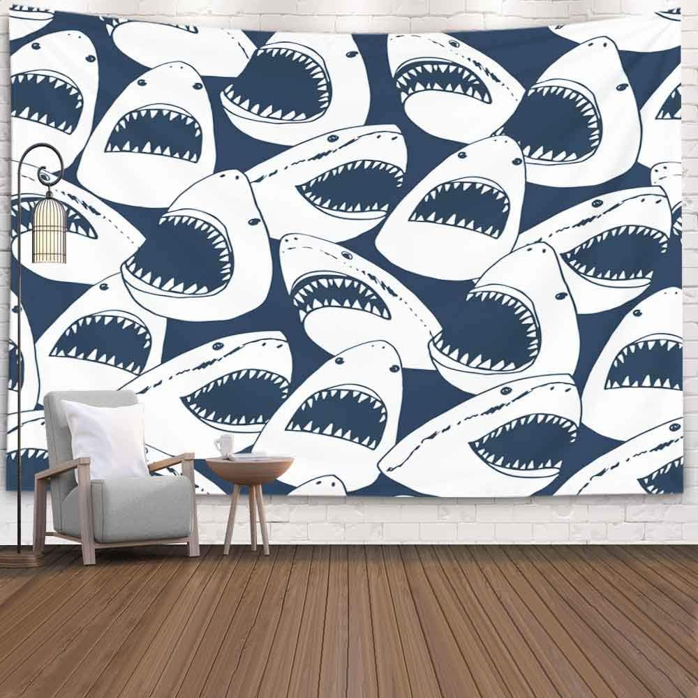 Capsceoll Halloween Christmas Thanksgiving Day Fall Wall Tapestry, 80X60 Inches Shark Fish with Open Mouth Head Doodle Pattern Wall Hanging Tapestry for Décor Dorm Tapestry Living Home