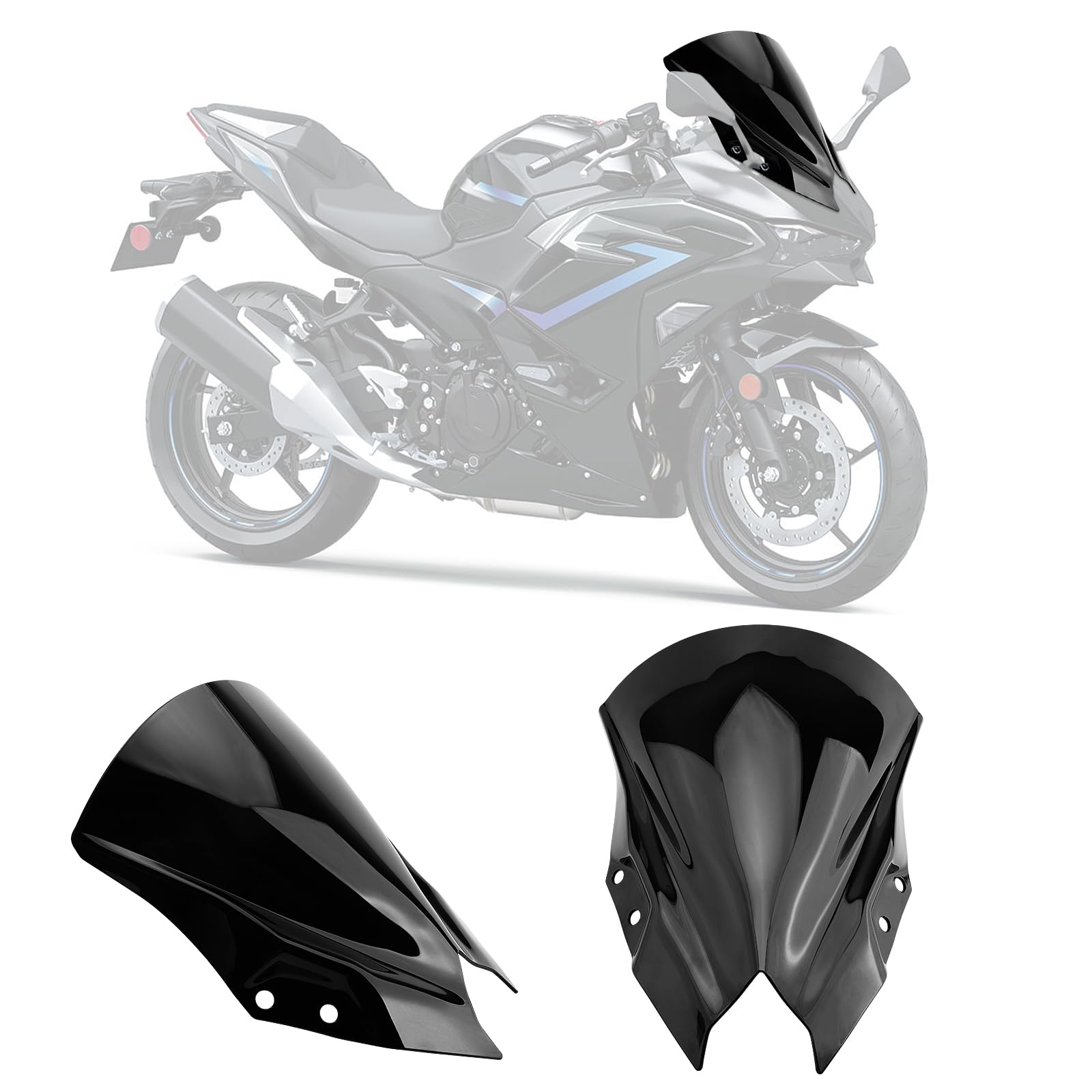 Photo 1 of 15'' Windscreen Accessory Fit for 2024 2025 Kawasaki Ninja 500 and Ninja 500se Double-Layer Bubble Windshield, Deflector Protective Cover and Fairing (Black)