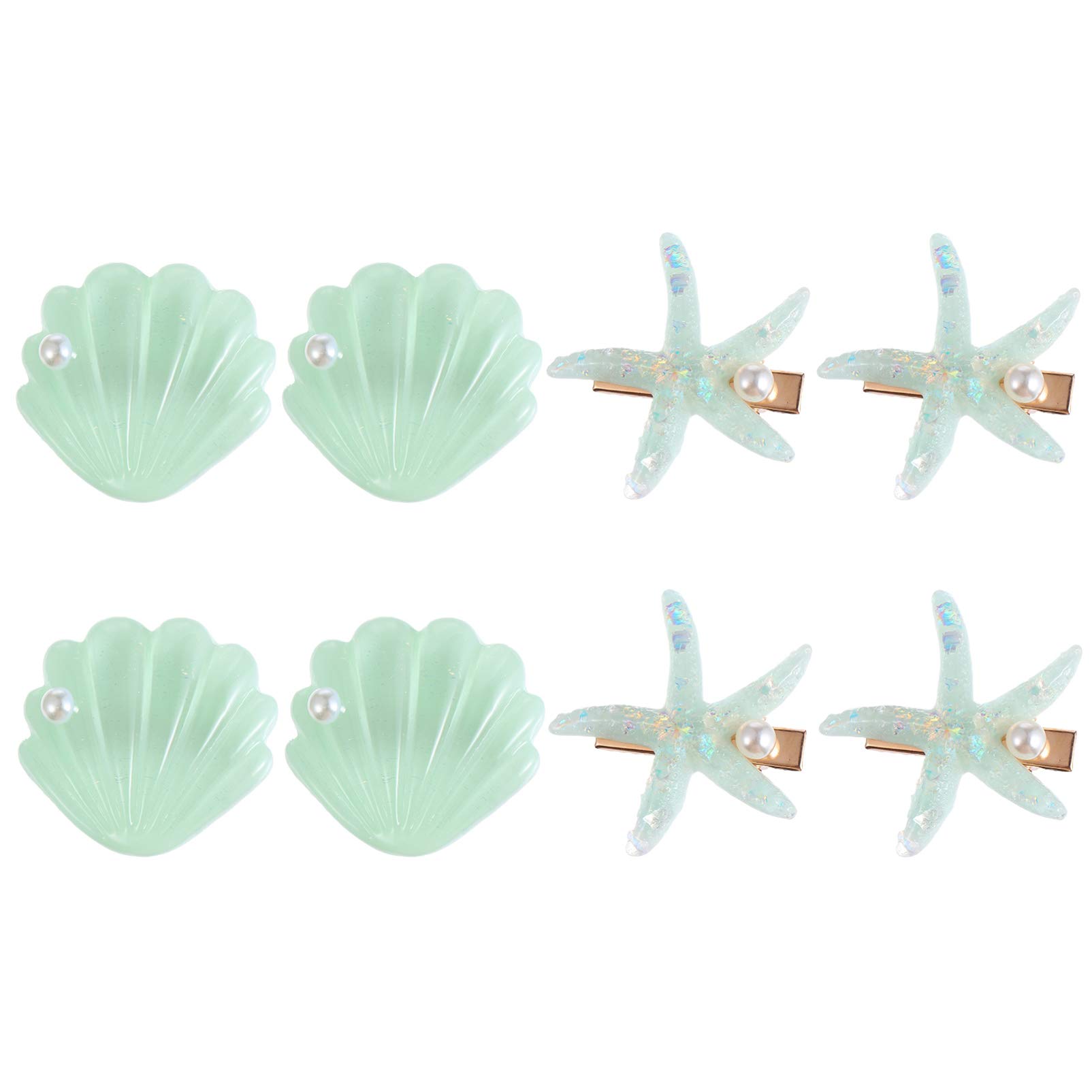 FRCOLOR 8Pcs Shell Hair Clips Kids Alloy Sea Star Hair Pin Carton Beach Hair Barrettes Kids Ocean Style Hairpin Novelty Hair Accessory for Girls (Light Green)