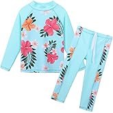 Girls Two Piece Swimsuit Long Sleeve Floral Bathing Suit UPF 50+ Summer Beach Swimwear
