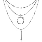 SHEAISRS Layered Choker Necklaces 925 Sterling Silver Dainty Chain with Rectangle Circle Bar Pendant Fashion Jewelry for Women