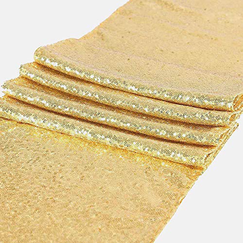 CIPAZEE Gold Sequin Table Runners 2 Pack 12x80inch Glitter Gold Table