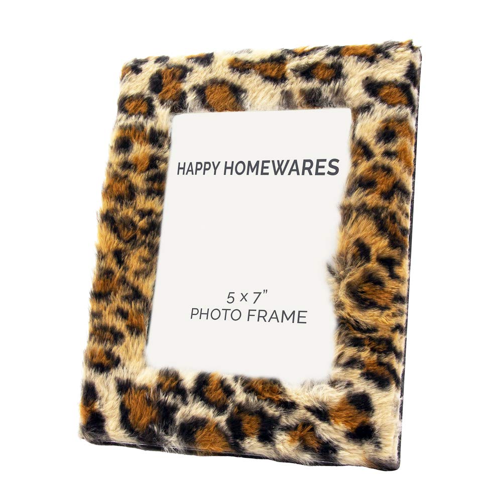 Happy Homewares Contemporary Designer Fluffy Leopard Print 5" x 7" Free Standing Picture Frame | Striking Home Addition