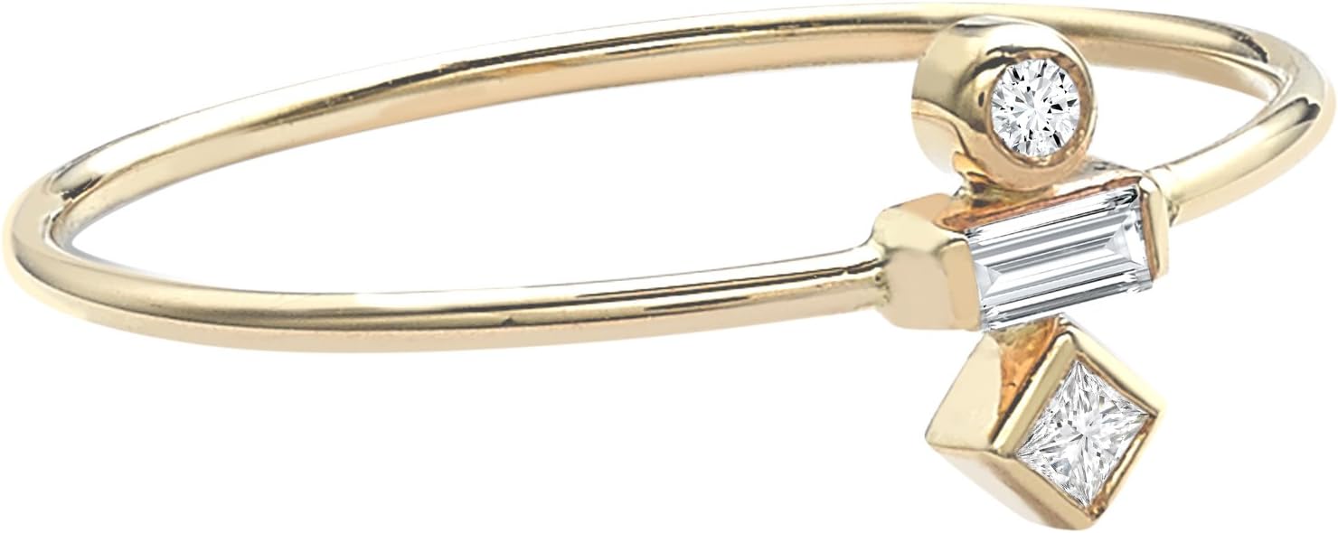 Zoe Chicco Women's 14ct Yellow Gold Round, Baguette & Princess White Diamonds Stacking Ring - Size M