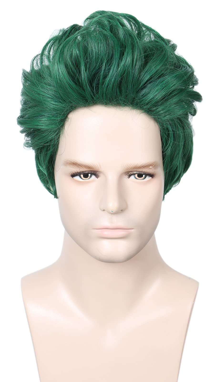 Linfairy Short Green Synthetic Hair Halloween Cosplay Costume Party Wig Heat Resistant Wig for Men