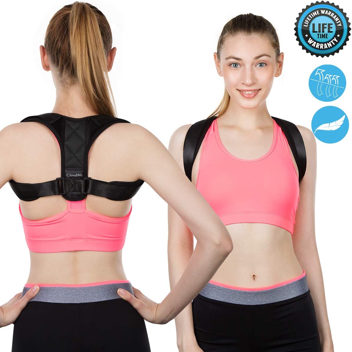 CloudMi Posture Corrector, Posture Back Brace for Posture Belt Back Shoulder Posture Corrector for Women Men Adjustable Posture Strap Back Support Posture Corrector Brace