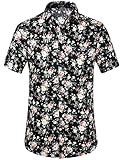 SSLR Men's Flower Buttondown Short Sleeve Shirt (Medium, Black Pink)