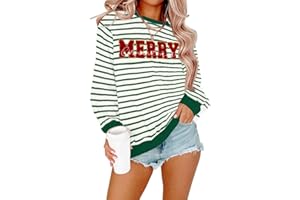Ithalt Christmas Sweatshirt for Women Merry Sweater Embroidered Striped Crewneck Sweatshirts Holiday Long Sleeve Pullover