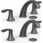 Bathroom Sink Faucet, Faucet for Bathroom Sink, Widespread Matte Black Bathroom Faucet 3 Hole with Stainless Steel Pop Up Drain and cUPC Lead-Free Hose - (Matte Black 2 Packs)