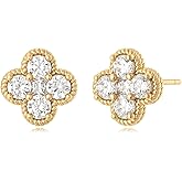 MYEARS Stud Earrings for Women Gold Flower Four-leaf-clover 12 Month Birthstone 14K Small Simple Hypoallergenic Birthday Gift Jewelry