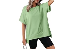 Dokotoo Oversized T Shirts for Women Crewneck Short Sleeve Casual Summer Tops Lightweight Loose High Low Blouse