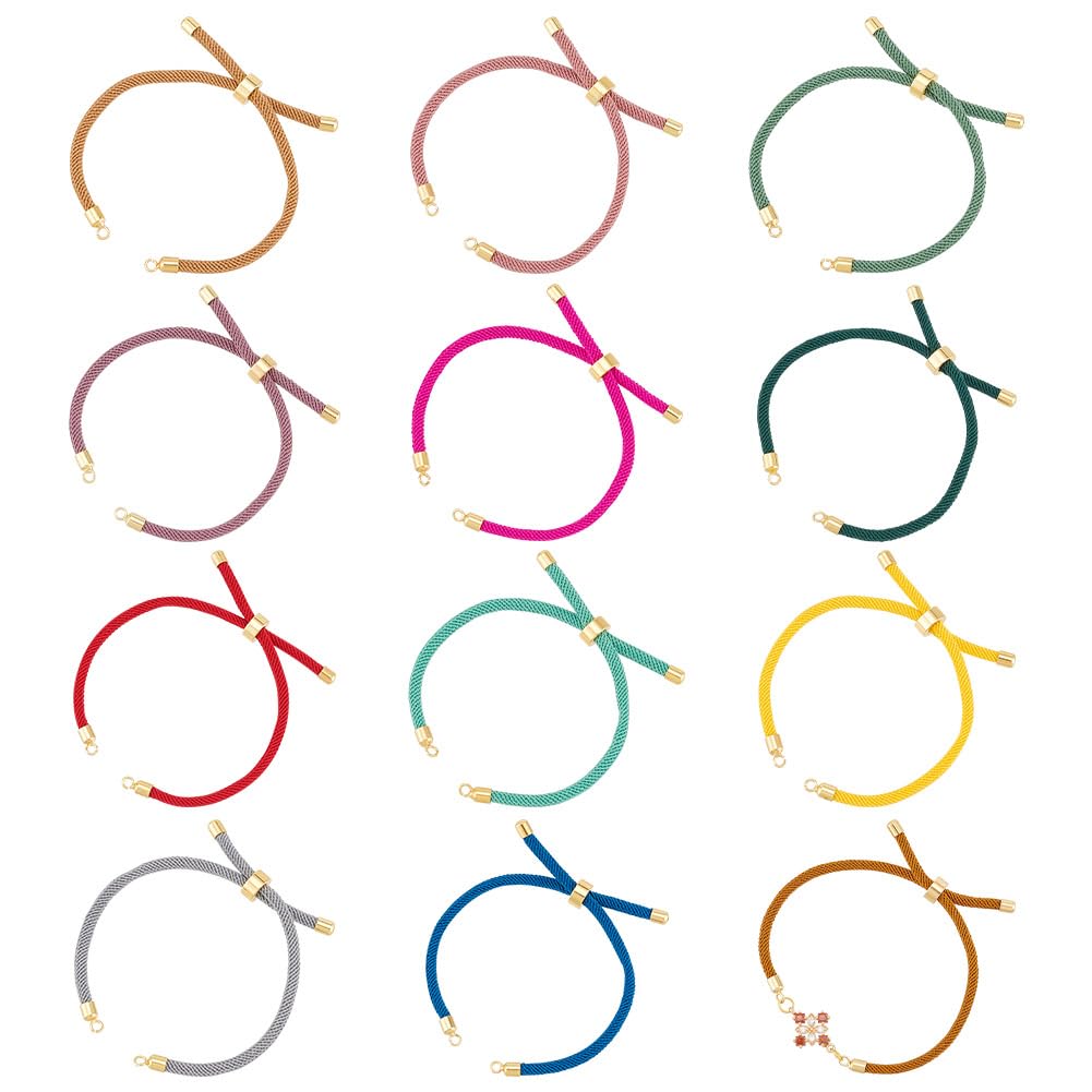 UNICRAFTALE 12Pcs 12 Colors Nylon Cord Chain Slider Bracelets Leather Chain 22~23cm Adjustable Bracelet with Brass Findings Bracelet Chains for Jewelry Making Accessories