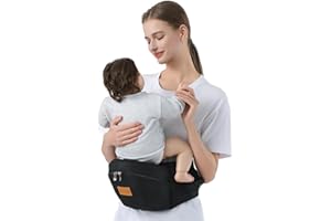Shiaon Hip Seat Baby Carrier Newborn to Toddler(7-44bls), Non-Slip Shock Absorption Hip Seat Surface, Baby Hip Carrier with Adjustable Waistband, Large Capacity Pocket, Baby Holder All Seasons, Black