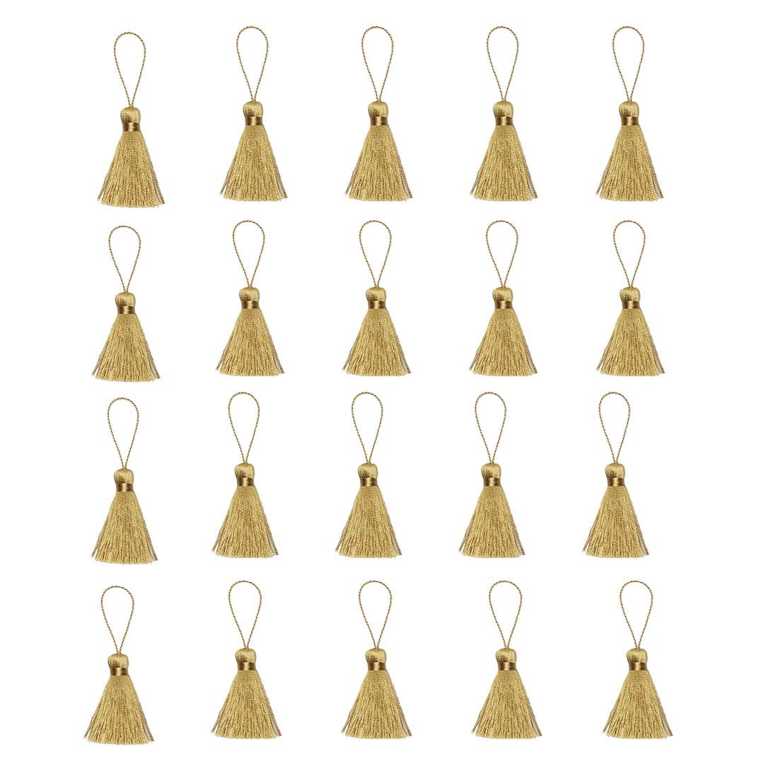 Photo 1 of 20pcs 3.7 Inch Mini Tiny Craft Tassels Soft Elegant Handmade Silky Floss Tassels with Cord Loop for Keychain Earring, Jewelry Making, Graduation, Bookmarks, Gift Tag DIY Craft Projects (Gold)