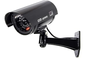 F FINDERS&CO Dummy Security Camera, Fake CCTV Surveillance System with Realistic Red Flashing Lights and Warning Sticker for 