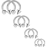 Ruifan 8PCS 12G Surgical Steel Nose Septum Horseshoe Hoop Earring Eyebrow Tragus Lip Piercing Ring Balls & Spikes 10-16mm